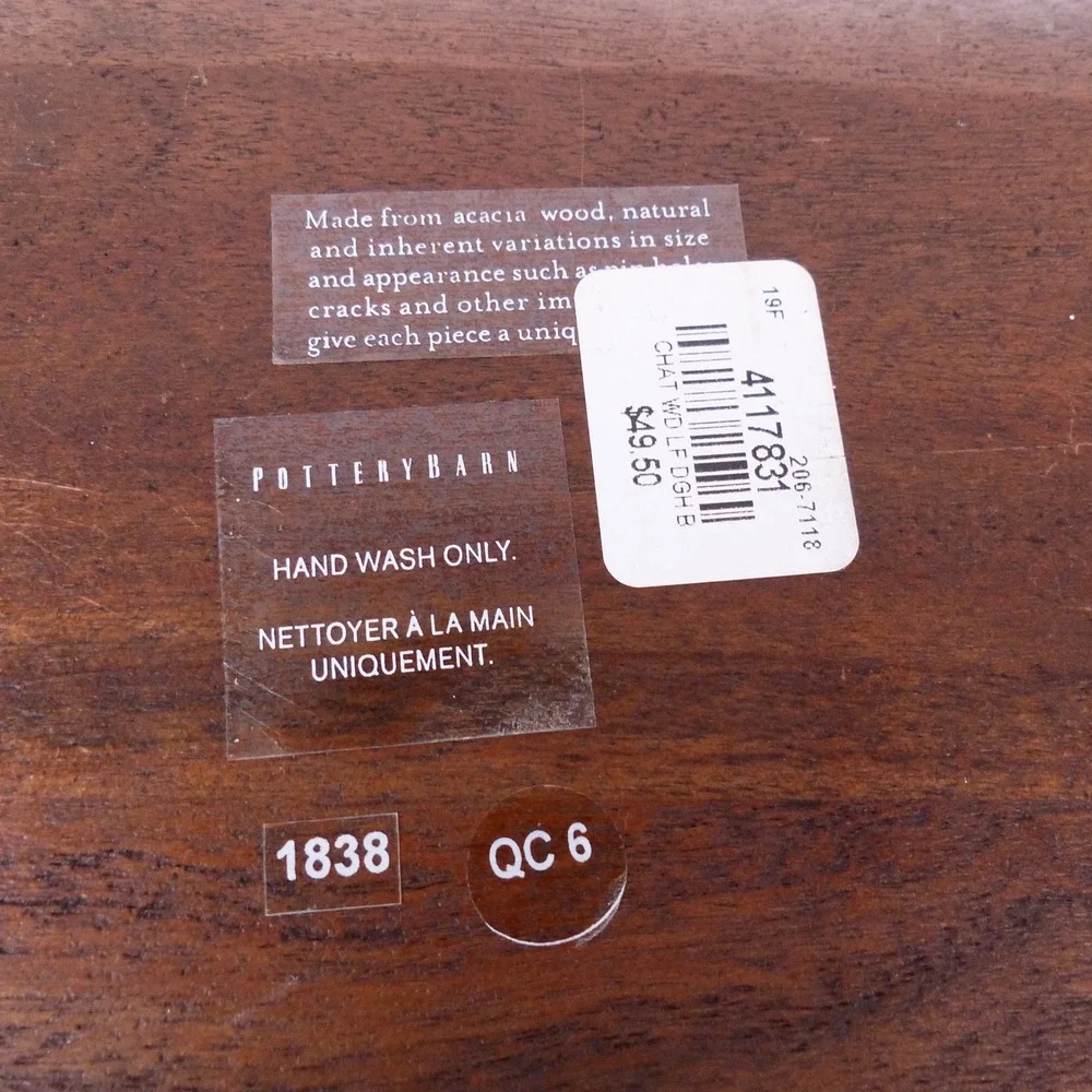 Pottery Barn Chateau Handcrafted Acacia Wood Dough Bowl Serving Tray Platter